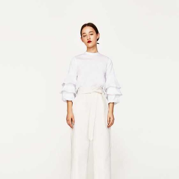 Zara Tops - NWT Zara Tiered Ruffle Sleeve High Neck Blouse